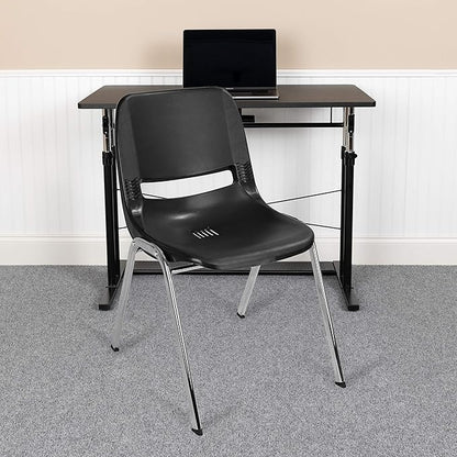 Flash Furniture HERCULES Series 661 lb. Capacity Black Ergonomic Shell Stack Chair with Chrome Frame and 16'' Seat Height
