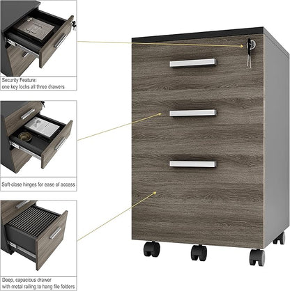 Lazio File Cabinet with Lock - Filing Cabinet for Home and Office - 3 Drawer Small Rolling File Cabinet -Wood Printer Stand with Storage for A4 Size/Legal Documents, File Folders (SLATE GRAY/Black)