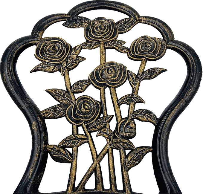 KAILI Outdoor Furniture Bistro Set with Rose Pattern 1 Table 2 Chairs for Garden Patio Porch (Rose-Bronzed)