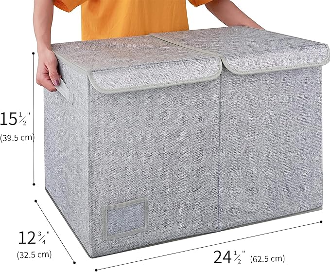 GRANNY SAYS Toy Chest with Lids, Foldable Toy Storage Organizer with Handles, Stuffed Animal Storage for Nursery Room Playroom, Living Room, Large Toy Box for Boys and Girls, Gray