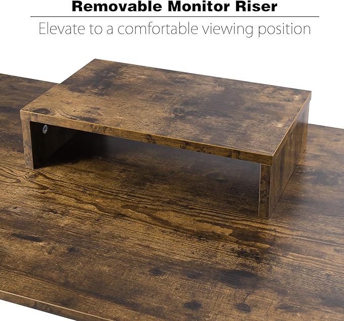 Becko US Computer Desk 63 Inch with Drawer & Storage Shelves, Home Office Desk with Removable Monitor Stand, Writing Gaming Table for Home Office (Rustic Brown)