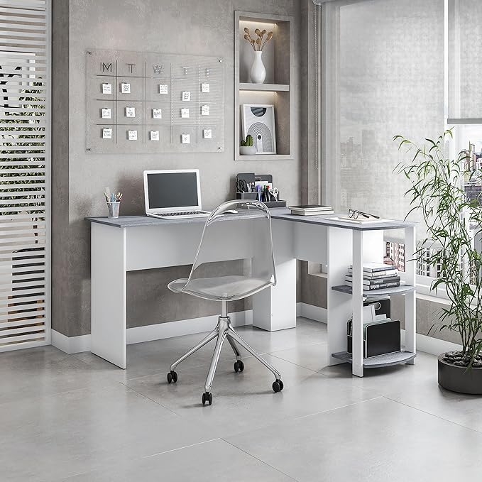NicBex Laik-DW-00037-DX Desks, 53.5" W x 51.5" D x 29.75" H, White+Gray