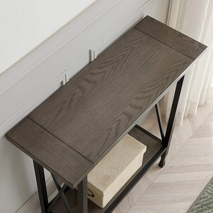 Leick Home 23005 Chisel & Forge Narrow Recliner Side Table with Shelf, Gray/Matte Black