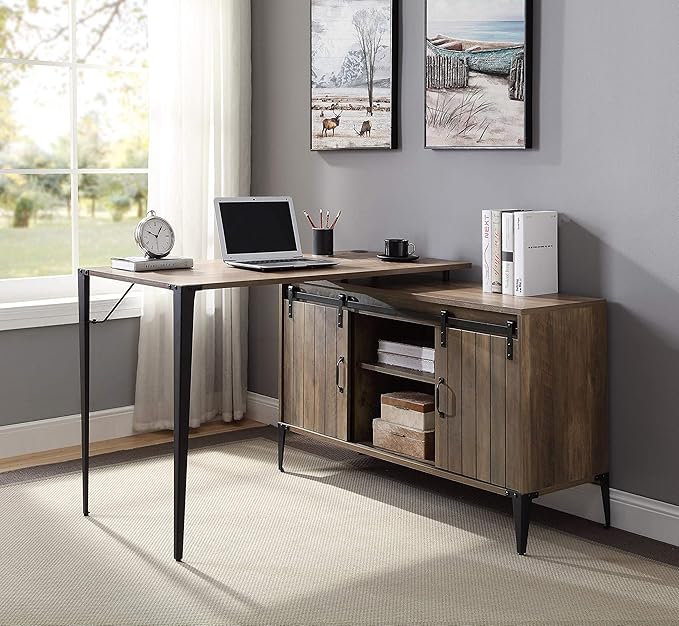 NicBex Laik-DW-00068-DX Desks, 48" W x 48" D x 31" H, Rustic Oak+Black