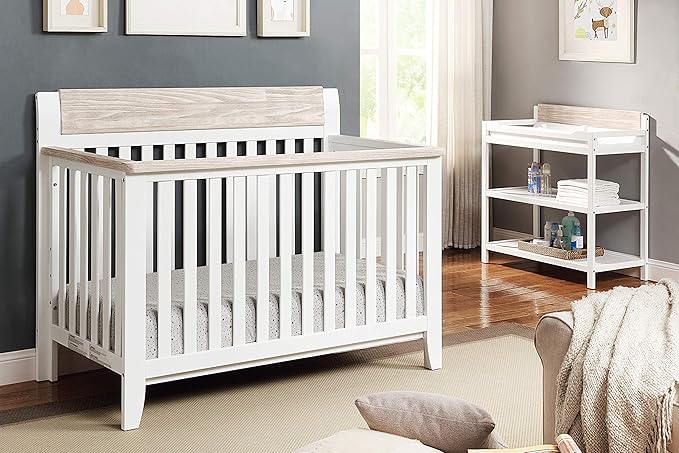 Suite Bebe Hayes 4 in 1 Convertible Crib, White and Wire Brushed Wood