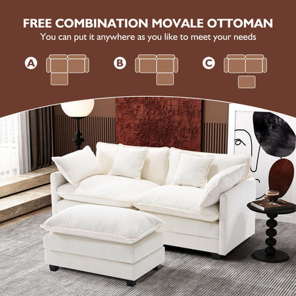 Ihanherry 111.4" L Shaped Modern Sofa Modular Sectional Cloud Couch with Ottoman, 4-Seat Chenille Deep Seat Sofa with Pillow for Living Room, Bedroom and Apartment, Beige