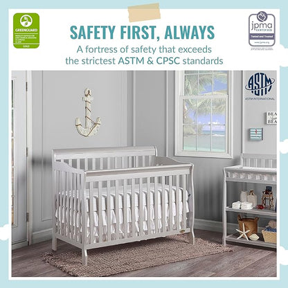 Ashton 4-In-1 Convertible Crib In Grey, Greenguard Gold, JPMA Certified, Non-Toxic Finishes, Features 4 Mattress Height Settings, Made Of Solid Pinewood