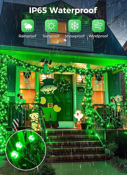 Minetom Solar String Lights Outdoor, 40FT 100 LED String Lights Solar Powered with 8 Lighting Modes, Green String Lights for St Patrick Decoration, Waterproof Solar Lights for Outside Tree Yard, Green