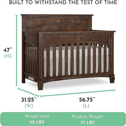 Evolur Santa Fe 5-in-1 Convertible Crib in Antique Brown, Greenguard Gold Certified, Features 3 Mattress Heights, Wooden Nursery and Bedroom Furniture, Baby Crib
