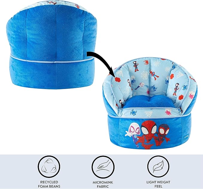 Idea Nuova Marvel Spidey and His Amazing Friends Blue Round Bean Bag Chair for Kids, Ages 3+, Large