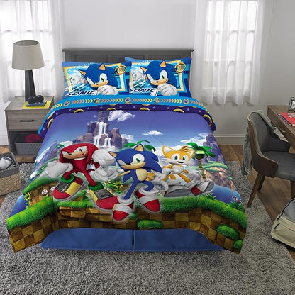 Franco Kids Bedding Super Soft Comforter and Sheet Set, 5 Piece Full Size, Sonic The Hedgehog, Anime