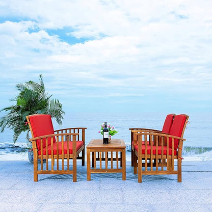 SAFAVIEH Outdoor Collection Rocklin Natural/ Red Cushion 4-Piece Conversation Patio Set