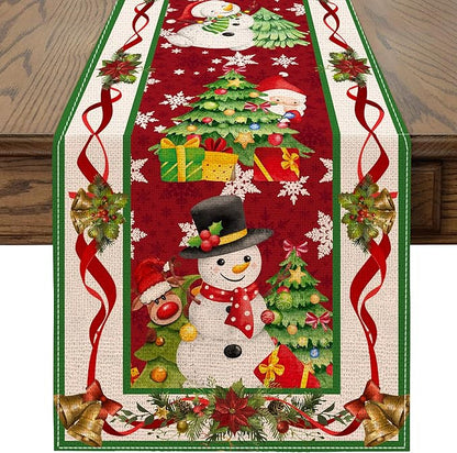 Christmas Table Runner 72 Inches Long Snowflake Buffalo Plaid Table Runner Christmas Theme Holiday Xmax Snowman Gnome Christmas Table Runner for Kitchen Dining Table Home Party Decorations