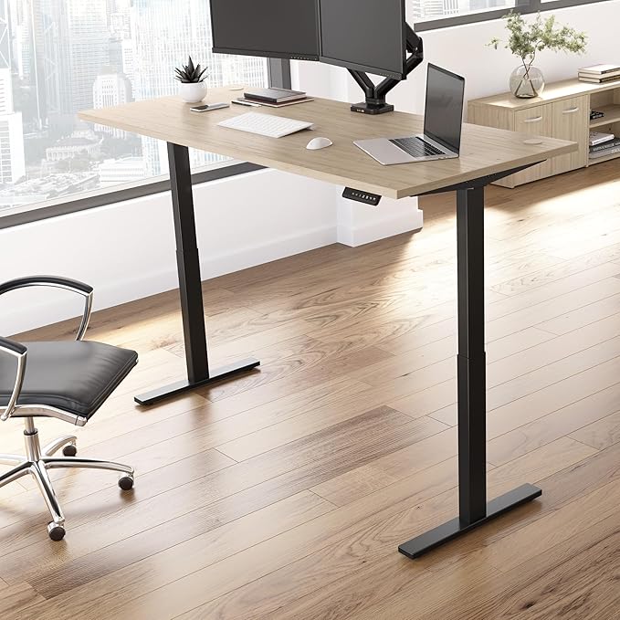 Bush Business Furniture Move 60 Series 72W x 30D Electric in Natural Elm with Black Base, Ergonomic Sit-Stand Computer Table for Home and Professional Office