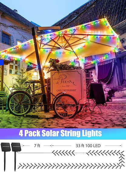 Minetom Christmas Lights Outdoor Solar Powered - 4 Pack Total 160FT 400 LED Christmas String Lights with 8 Lighting Modes, IP65 Waterproof Solar String Lights for Outside Tree Xmas Party, Multicolor