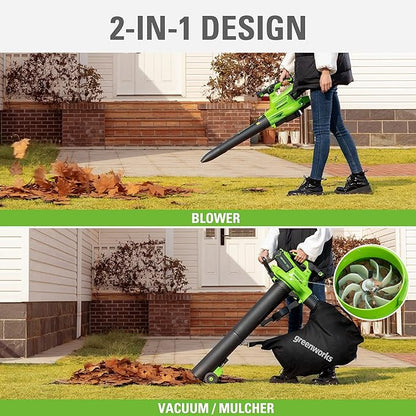 Greenworks 40V (230 MPH / 505 CFM / 75+ Compatible Tools) Cordless Brushless Leaf Blower / Vacuum, 5.0Ah Battery and Charger Included