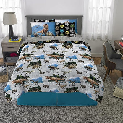 Franco Kids Bedding Super Soft Comforter and Sheet Set with Sham, 7 Piece Full Size, Jurassic World