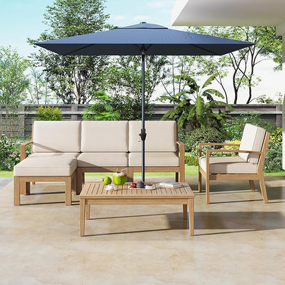 Merax 6-Piece Outdoor Sectional Conversation Sofa Seat Cushions Acacia Wood Frame Furniture Sets with Coffee Table and Ottoman for Garden Backyard Patio and Poolside, Beige