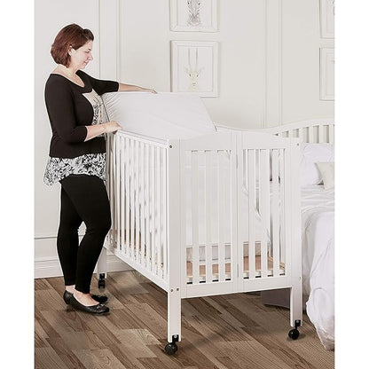 3 in 1 Portable Folding Stationary Side Crib in White, Greenguard Gold Certified, Safety Wheel with Locking Casters, Convertible, 3 Mattress Heights