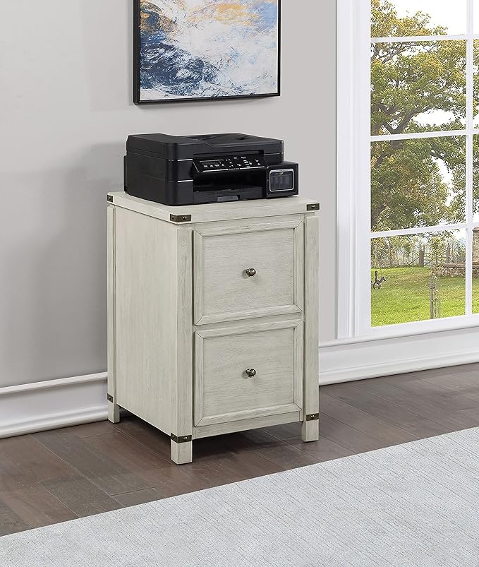 OSP Home Furnishings Designs Baton Rouge 2 Drawer File Cabinet with Rustic Design and Metal Accents, Champagne Oak