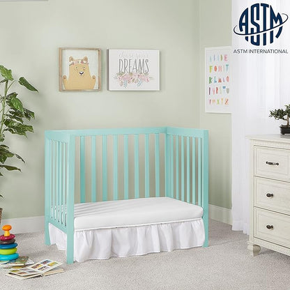 Edgewood 4-In-1 Convertible Mini Crib In Mint, JPMA Certified, Non-Toxic Finish, New Zealand Pinewood, With 3 Mattress Height Settings, Included 1" Mattress Pad