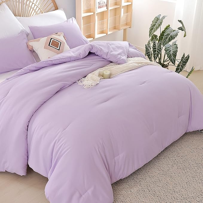 Lavender Queen Comforter Set 3PCS Purple Comforter Modern Bedding Comforter Set for All Season Soft Lightweight Microfiber Comforter Set (1 Comforter, 2 Pillowcases)