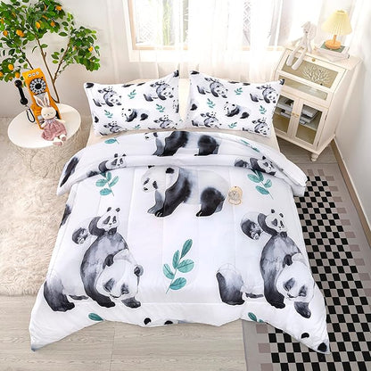 CVHOUSE Panda Bedding Set,Panda Comforter Queen,Cute Panda Comforter Set for Girls Kids Teens,Kawaii Panda Quilt Set with 1 Comforter and 2 Pillow Cases- 3 Piece