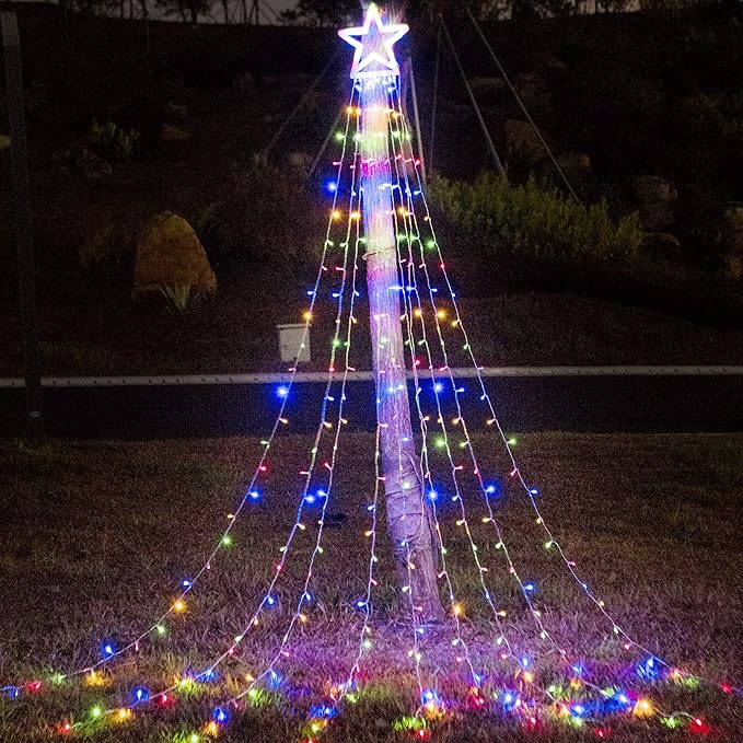 PUHONG Christmas Decoration Outdoor Star String Lights,16.4Ft Christmas Tree Toppers Lights 320 LED 8 Memory Modes with 14" Lighted Star for Halloween Christmas New Year Holiday Birthday