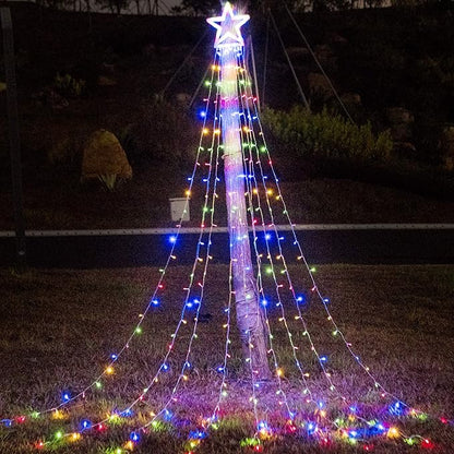 PUHONG Christmas Decoration Outdoor Star String Lights,16.4Ft Christmas Tree Toppers Lights 320 LED 8 Memory Modes with 14" Lighted Star for Halloween Christmas New Year Holiday Birthday