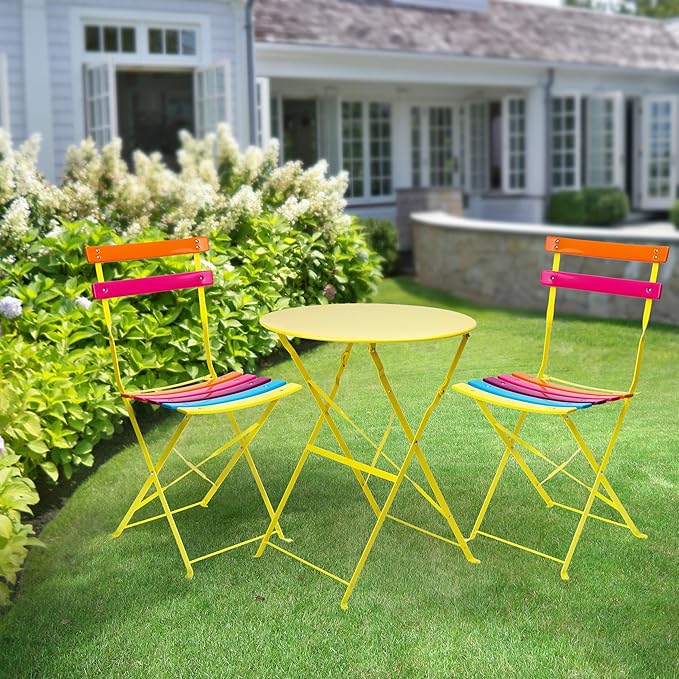 Alpine Corporation MSY114A Rainbow Metal Bistro Set w Two, Table: 24" L x 24" W x 28" H Chair: 16" L 18" W x 32" H