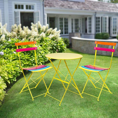 Alpine Corporation MSY114A Rainbow Metal Bistro Set w Two, Table: 24" L x 24" W x 28" H Chair: 16" L 18" W x 32" H