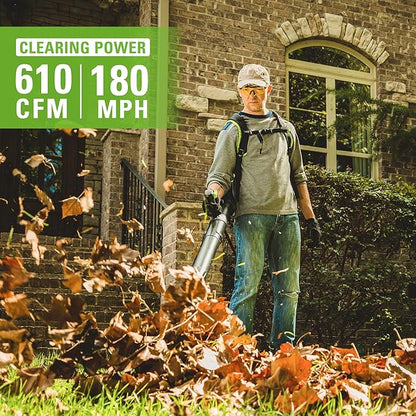 Greenworks 80V (180 MPH / 610 CFM / 75+ Compatible Tools) Cordless Brushless Backpack Blower, 5.0Ah Battery and Rapid Charger Included