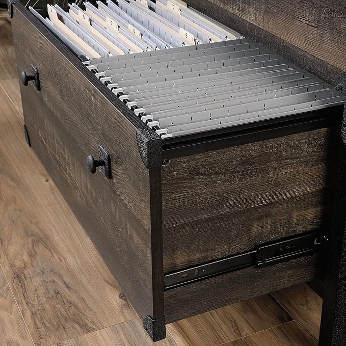 Sauder Steel River Lateral File, L: 30.08" x W: 20.75" x H: 29.53", Carbon Oak Finish