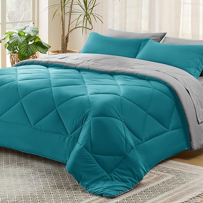 Bedsure Teal Full Size Comforter Set - 7 Pieces Reversible Bed in a Bag Set with Comforters, Sheets, Pillowcases & Shams