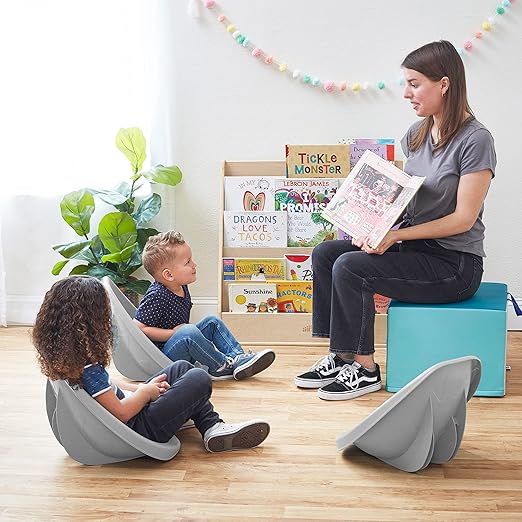 ECR4Kids Leaf Floor Seat, Rocker Chair, Light Grey, 6-Piece