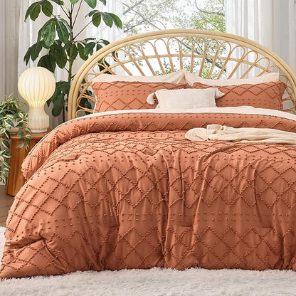 Bedsure Twin/Twin XL Comforter Set - Pumpkin Boho Twin Extra Long Comforter Set for College, Shabby Chic Dorm Bedding Set, 2 Pieces Modern Farmhouse Bed Set, includes 1 Pillow Sham
