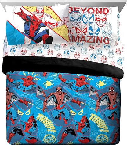 Marvel Spiderman Beyond Amazing 7 Piece Queen Size Bed Set - Includes Comforter & Sheet Set Bedding - Super Soft Fade Resistant Microfiber (Official Product)