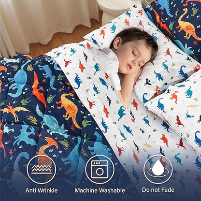 Kids Queen Dinosaur Bedding Comforter Set for Boys, 7 Pieces Queen Size Dinosaur Kids Bedding Set, Super Soft Lightweight Microfiber Comforter Set with Sheets for All Seasons