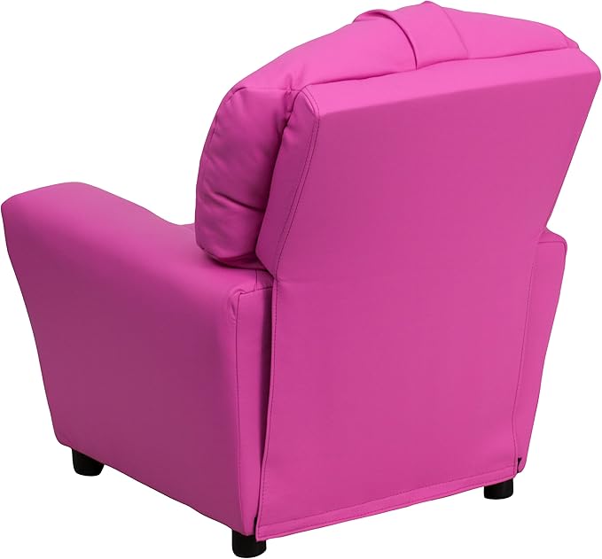 Flash Furniture Chandler Vinyl Kids Recliner with Cup Holder and Safety Recline, Contemporary Reclining Chair for Kids, Supports up to 90 lbs., Hot Pink
