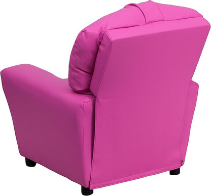 Flash Furniture Chandler Vinyl Kids Recliner with Cup Holder and Safety Recline, Contemporary Reclining Chair for Kids, Supports up to 90 lbs., Hot Pink