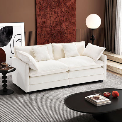 Ihanherry 111.4" L Shaped Modern Sofa Modular Sectional Cloud Couch with Ottoman, 4-Seat Chenille Deep Seat Sofa with Pillow for Living Room, Bedroom and Apartment, Beige