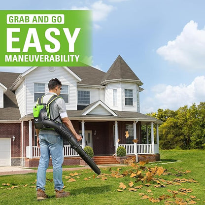Greenworks 40V (165 MPH / 660 CFM / 75+ Compatible Tools) Cordless Brushless Backpack Leaf Blower, 8.0Ah Battery and Charger Included, Green