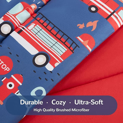 SLEEP ZONE Kids Bedding Twin Comforter Set - Super Soft & Cute Printed 2-Piece Comforter Set All Seasons for Boys, Girls, Fade Resistant, Machine Washable, Fire Truck