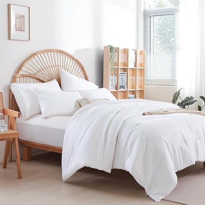 Queen Comforter Set White Comforter Boho Solid Color Bedding Comforter Set for All Season Soft lightweight Microfiber 3PCS Reversible Comforter Set (1 Comforter, 2 Pillowcases)