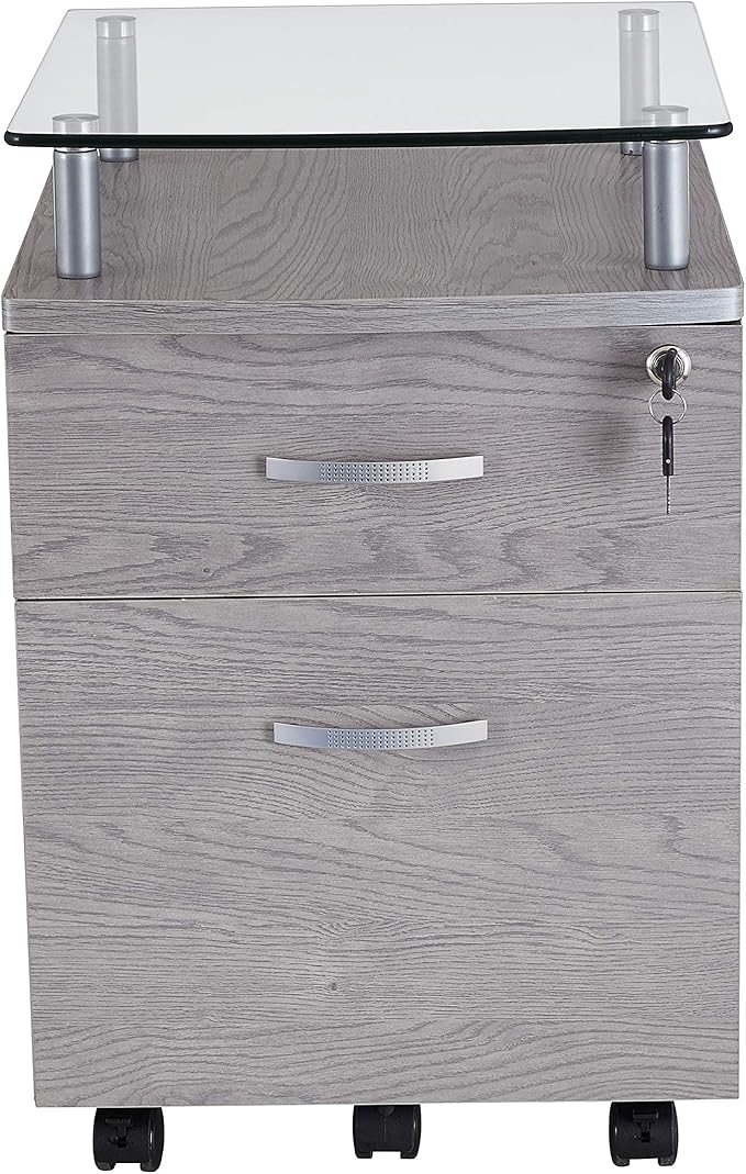 Techni Mobili Functional Storage L-Shaped Computer Desk, Grey & Rollingg File Cabinet, Regular, gray