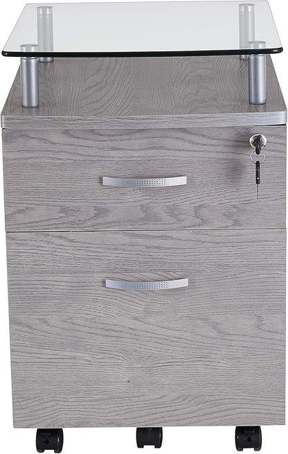 Techni Mobili Functional Storage L-Shaped Computer Desk, Grey & Rollingg File Cabinet, Regular, gray