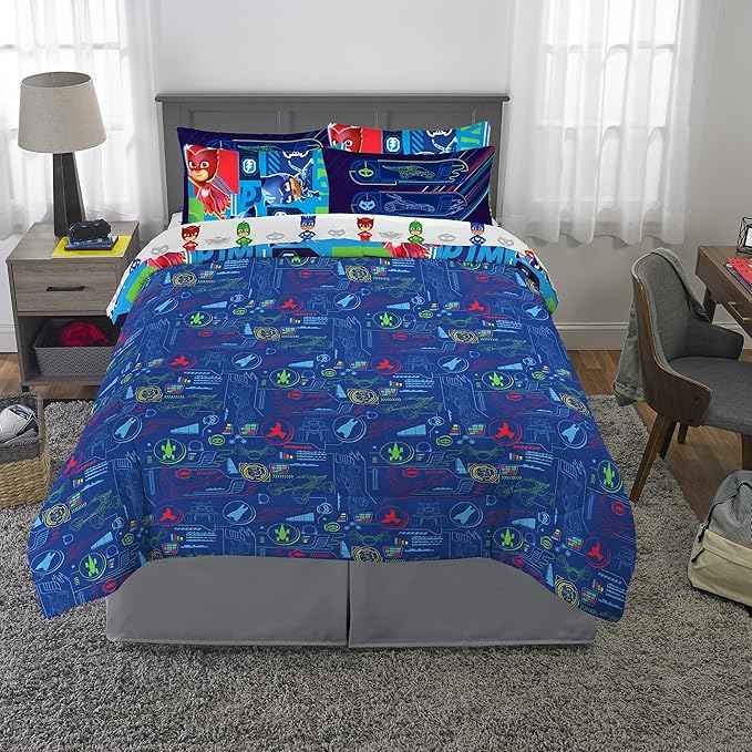 Franco Kids Bedding Super Soft Comforter and Sheet Set with Sham, 7 Piece Full Size, PJ Masks