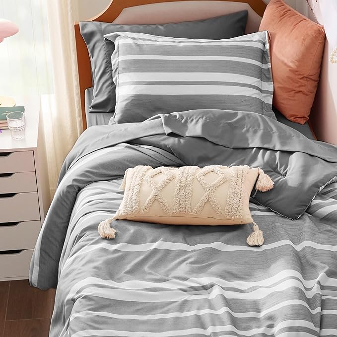 Bedsure Extra Long Twin XL Comforter Set, Grey Twin XL Bedding Set, All Season Dorm Room Essentials with 1 Pillow Sham, Flat Sheet, Fitted Sheet and 1 Pillowcase