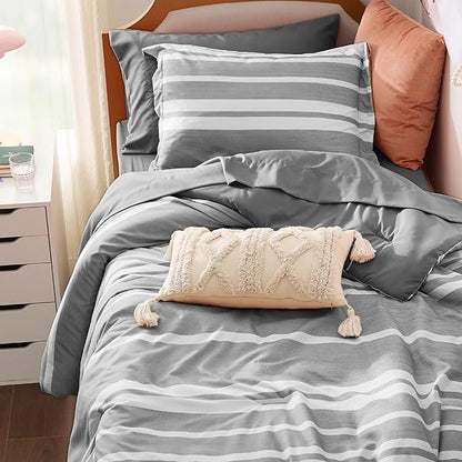 Bedsure Extra Long Twin XL Comforter Set, Grey Twin XL Bedding Set, All Season Dorm Room Essentials with 1 Pillow Sham, Flat Sheet, Fitted Sheet and 1 Pillowcase