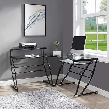 OSP Home Furnishings Constellation L Shaped Home Office Gaming Editing Desk, Black